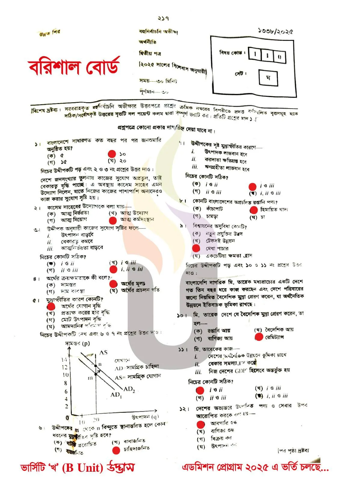 Economics 2nd Paper MCQ Question solution Barisal Board HSC 2025
