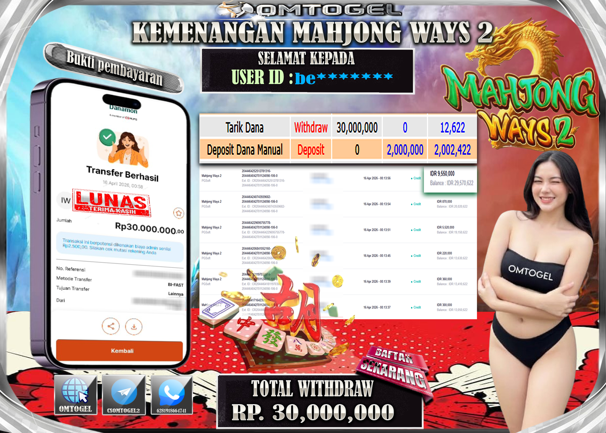 OMTOGEL JACKPOT PGSOFT MAHJONG WAYS2, 30 JUTA DI BAYAR LUNAS ,-