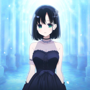 1girl, {{touyoko momoko (saki)}}, black hair, green eyes, leg warmers, leg ribbo s-3070500017