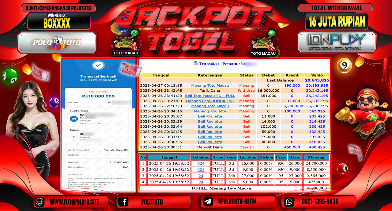 POLOTOTO JACKPOT TOGEL TOTO MACAU Rp.16.000.000,-