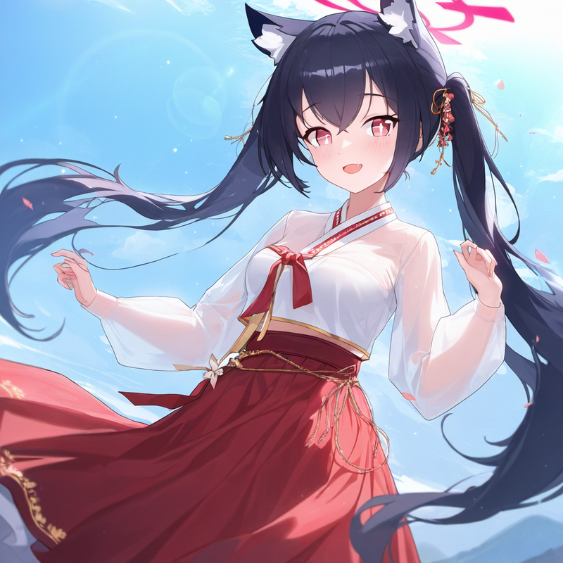 1girl, serika, blue archive, cowboy shot, black hair, long hair, rea eyes, cat e s-133840267