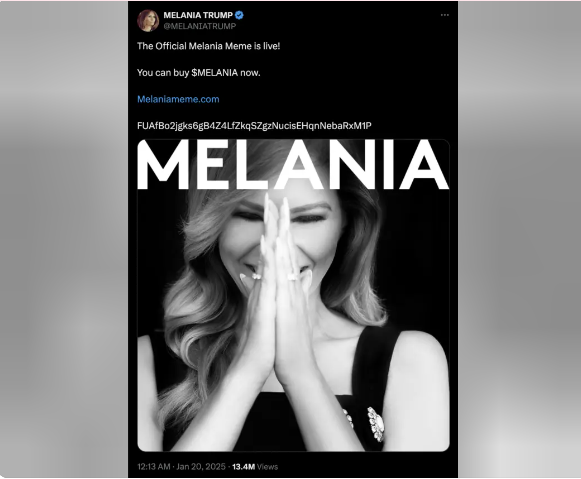 card image Мелания Трамп запустила свой именной мем-токен MELANIA