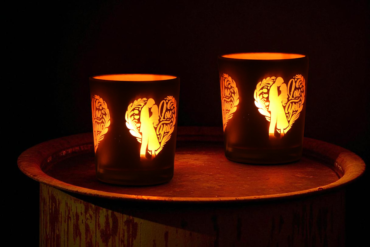 Dauji Enterprises Couple Design Glass Votive T Light Candle Holdergold Home Decor decoration aroma l