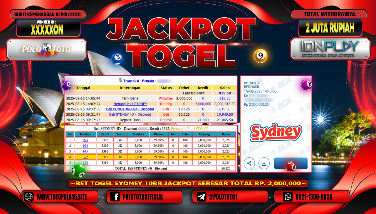 POLOTOTO JACKPOT TOGEL POOL SYDNEY Rp.2.000.000,-LUNAS