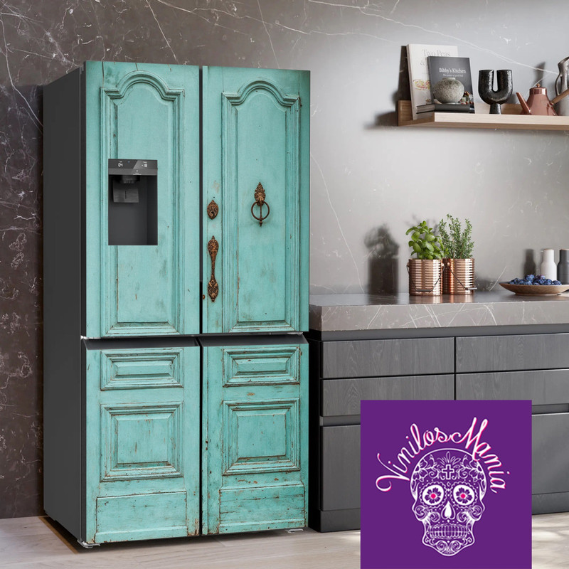 Refrigerador Madera Envejecida Celeste
