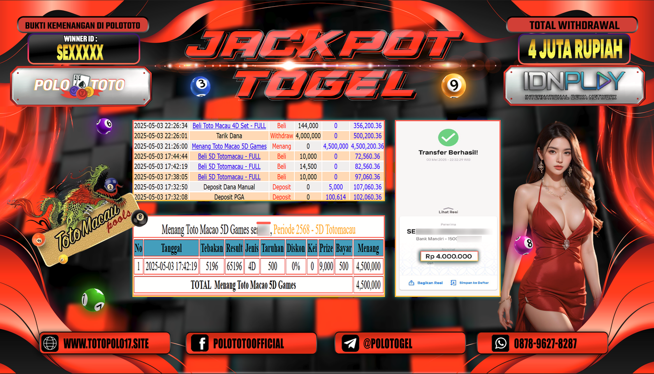 POLOTOTO JACKPOT TOGEL HONGKONG LOTTO Rp.4.000.000,-