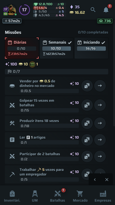 Missões diárias e semanais