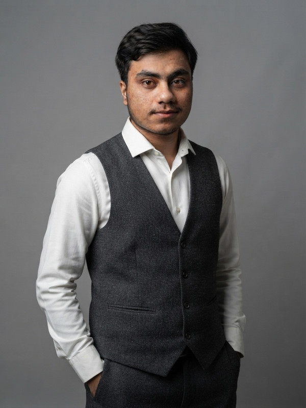 AI-generated example result for the creative-images prompt: Waistcoat Professional Studio Portrait Prompt by Prompt Craft