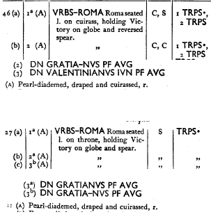 Silicua de Graciano.  VRBS ROMA. Roma sedente sobre coraza a izq. Trier. 1