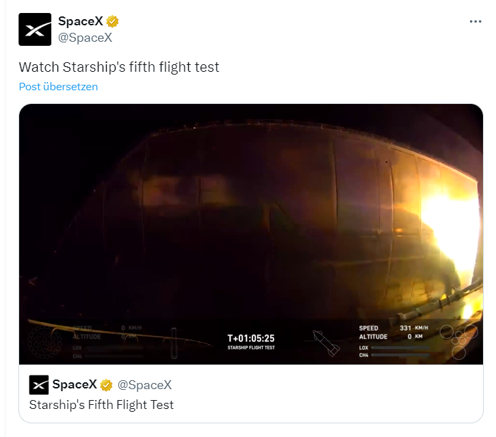 Landung des Startship beim 5. Testflug