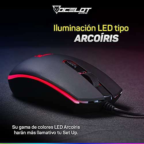 Mouse Gamer Ocelot Gaming OGEM02. Alámbrico, Iluminación Arcoíris, 4 botones | Envío gratis Prime