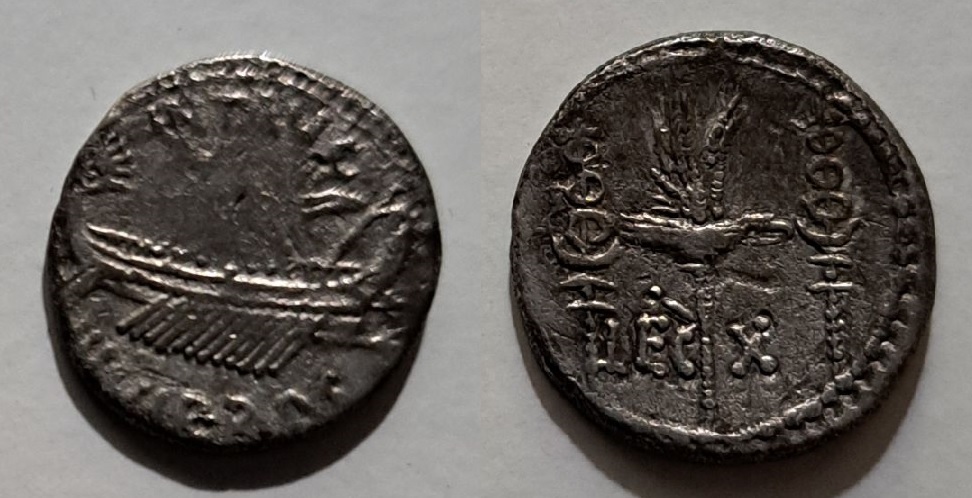 Denario legionario de Marco Antonio.  LEG X. Patras Malegx