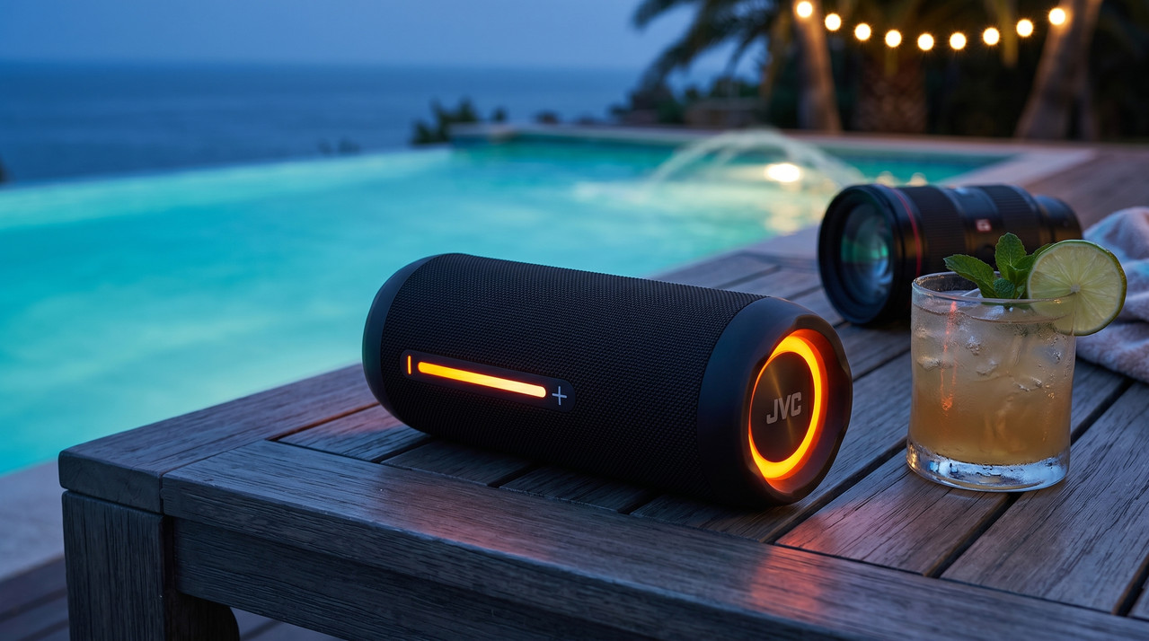 Bocina portátil Bluetooth JVC XS-KY3113B con iluminación LED