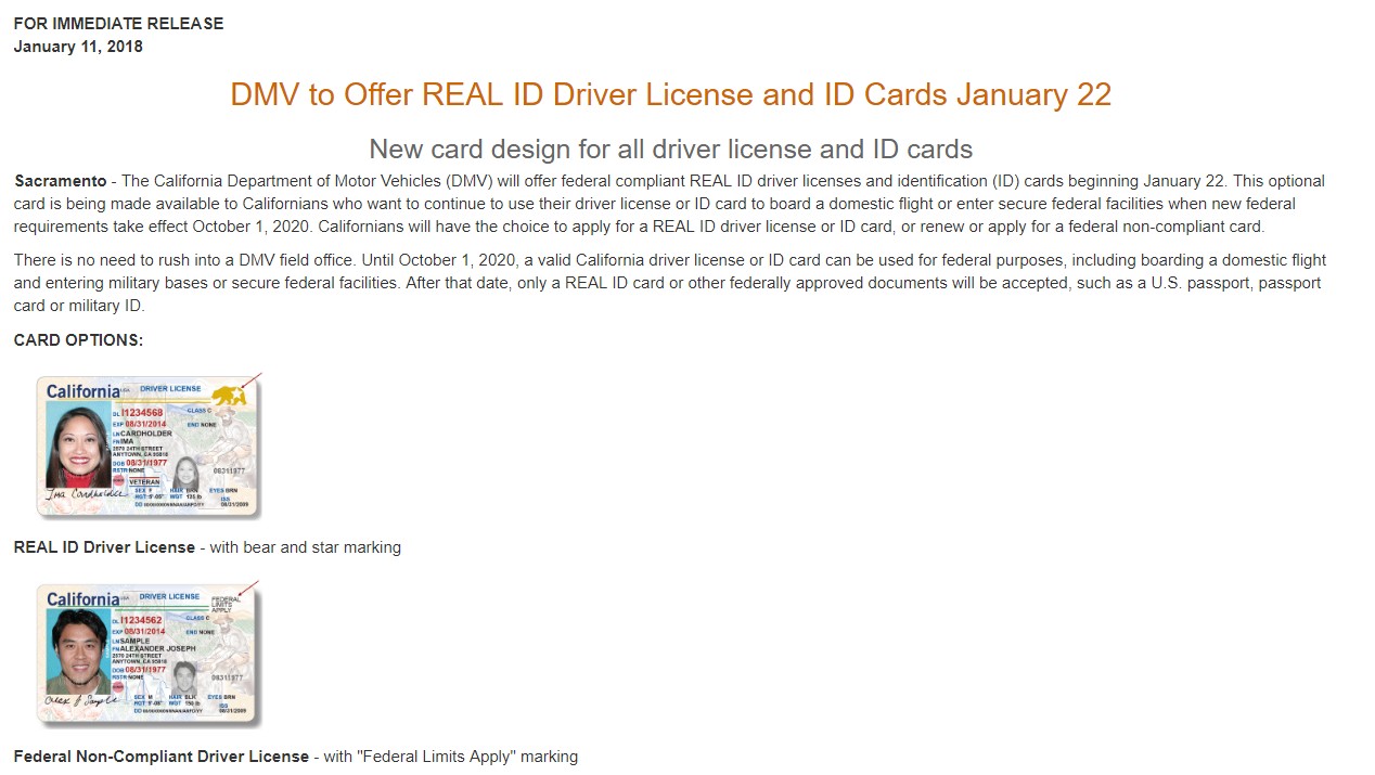 REAL ID ACT , effective Oct 1, 2020!