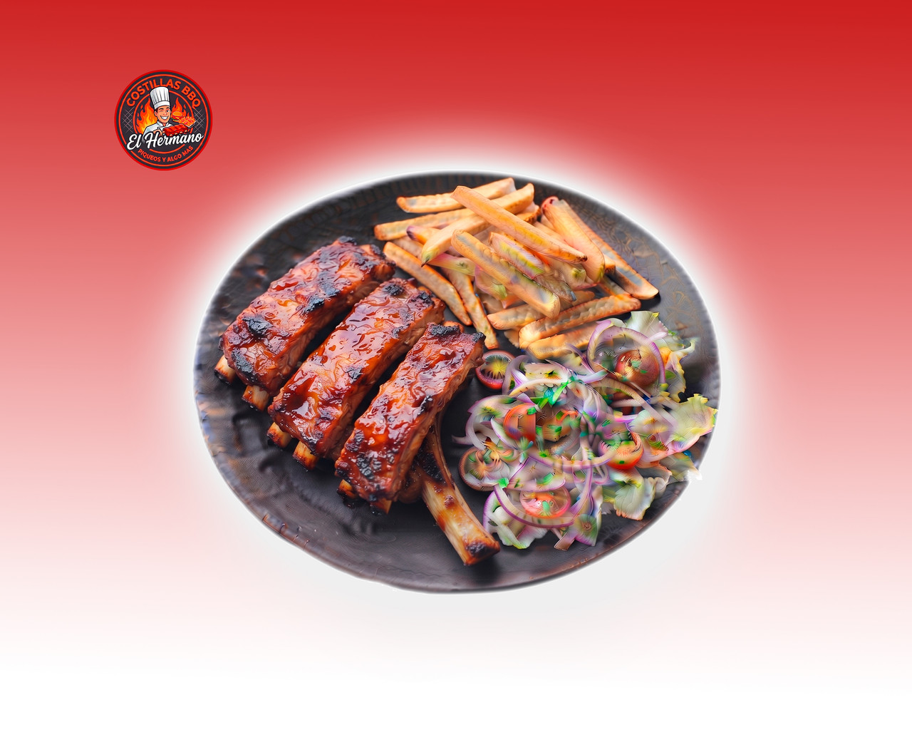Costilla BBQ Con Papas Y Ensalada