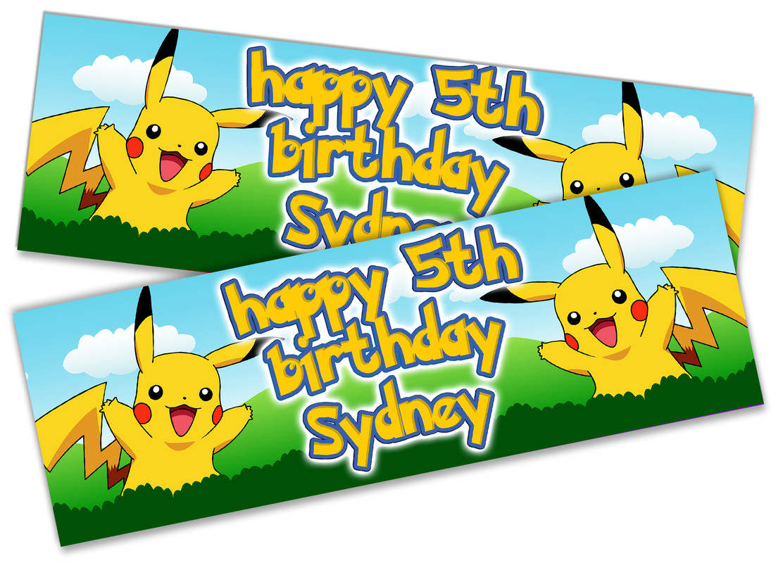 x2 Personalised Birthday Banner Pokemon Children Kids Party Decoration Poster
