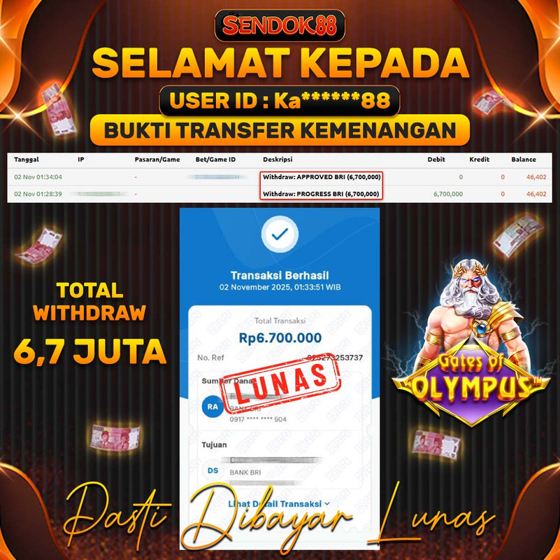 SENDOK88 JEPE! GATES OF OLYMPUS Rp 6.700.000,- LUNAS!