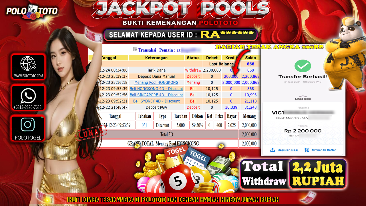 POLOTOTO JACKPOT TOGEL PASARAN HONGKONG Rp.2,200.000,-