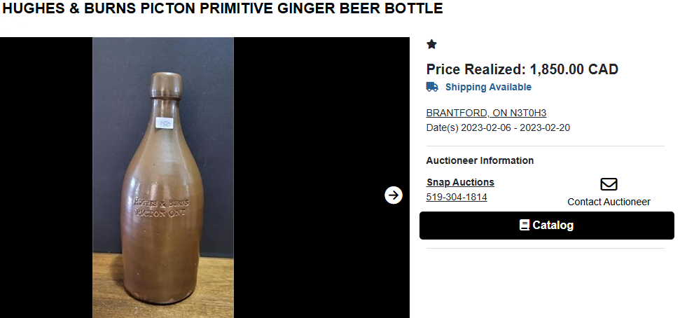 HUGHES & BURNS PICTON PRIMITIVE GINGER BEER BOTTLE