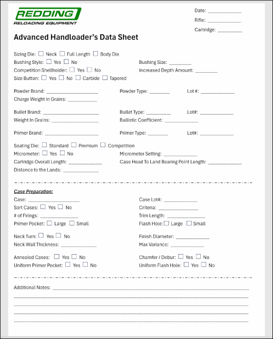 redding handloader reloading data sheet pdf