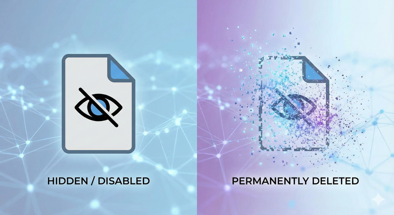 Comparison graphic showing the difference between disabling and deleting a source