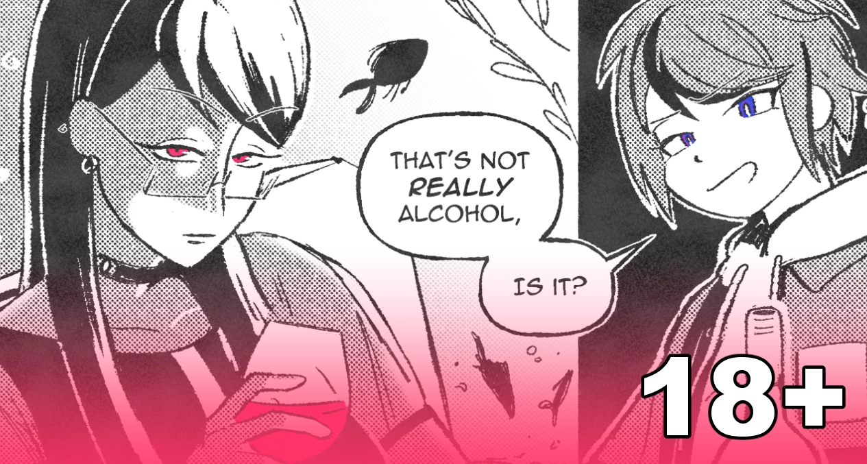 Cropped comic panel. Hiruko looks at Takumi from across the room.