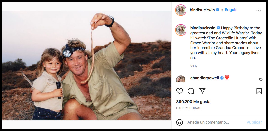 Hija del Cazador de Cocodrilos dedica emotivo mensaje a su padre
