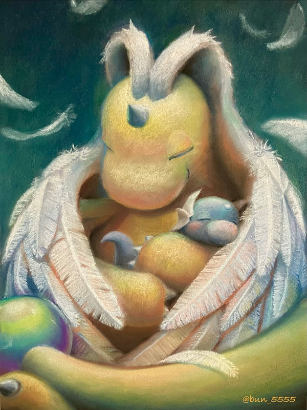 dragonite-and-dratini-pokemon-drawn-by-p