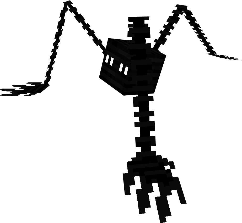 A void mass with white eyes, long arms and hands