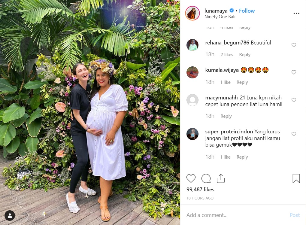 Unggahan Luna Maya elus-elus perut kehamilan jadi sorotan.