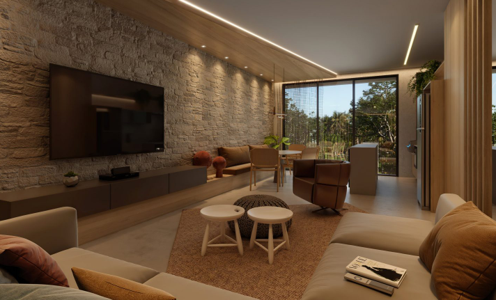 Sala de estar ampla com integração e varanda gourmet