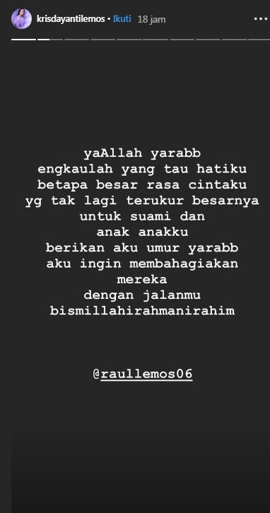 Unggahan Krisdayanti lewat Instagram storiesnya