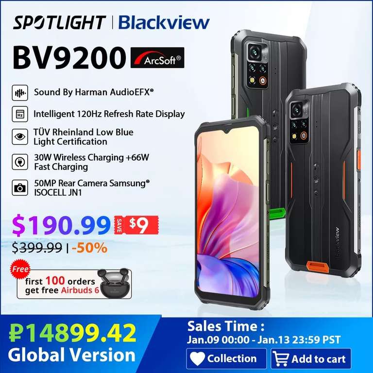 AliExpress: Realmente sumergible Blackview BV9200 Rugged Smartphone, Android 12 Mobile Phone, 8GB 256GB, 66W Fast Charge, G96,120HZ 

