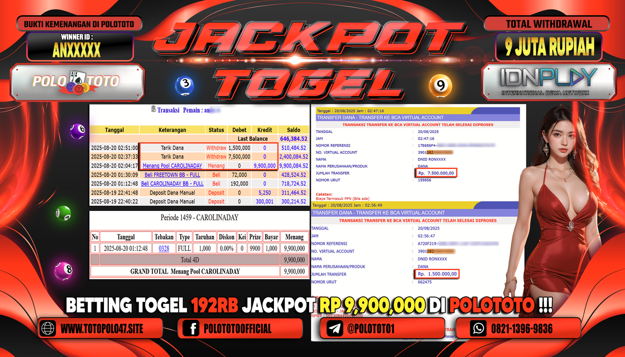 POLOTOTO JACKPOT TOGEL POOL CAROLINA DAY Rp.9.000.000,-