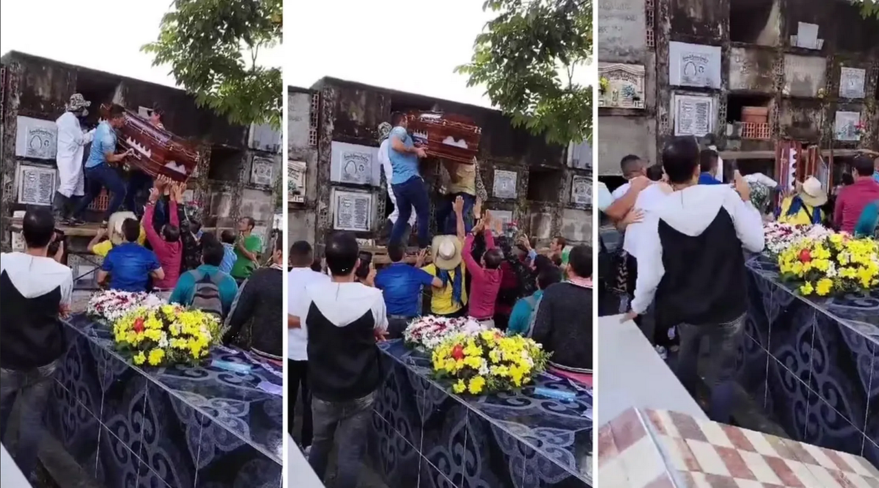 Cae ataúd en pleno funeral y el cuerpo se sale del féretro (video)