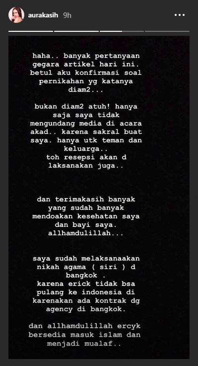 Aura Kasih klarifikasi soal kabar pernikahannya di Bangkok, Thailand.