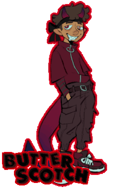 "butterscotch" is written in the font "panic", and sits on the bottom left of a drawing of c!eryn by chunkysoup22. the drawing is a gif, edited so it's rocking back and forth