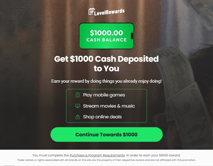 UpLevelRewards featured reward offer
