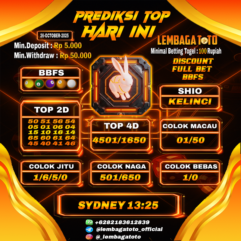 Prediksi Togel 26 Oct 2025 Lembagatoto