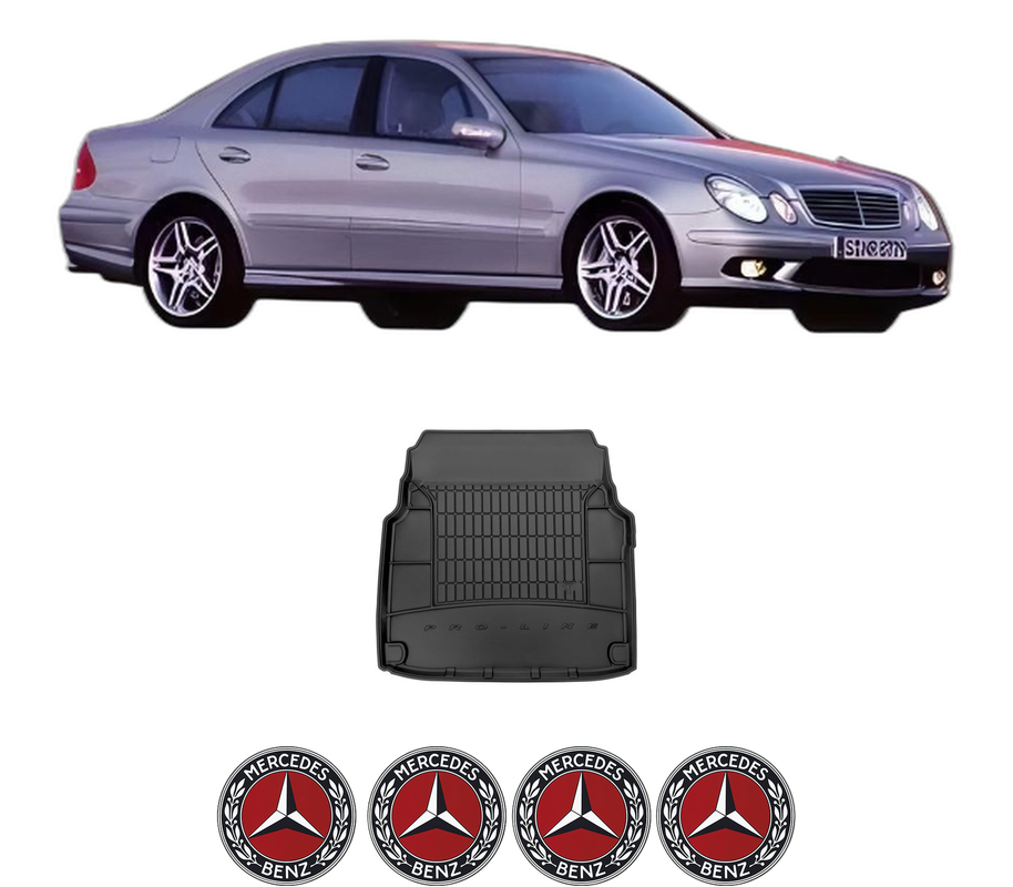 Tavita Portbagaj MERCEDES-BENZ E-CLASS (W211) din 2002-2008, Protectie Portbagaj Auto, 4x Stickere auto cu MERCEDES-BENZ