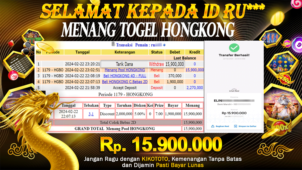 MENANG BESAR DI PASARAN TOGEL HONGKONG Rp 15,900,000 LANGSUNG DAN TANPA BASA BASI DI BAYAR KIKOTOTO !!!