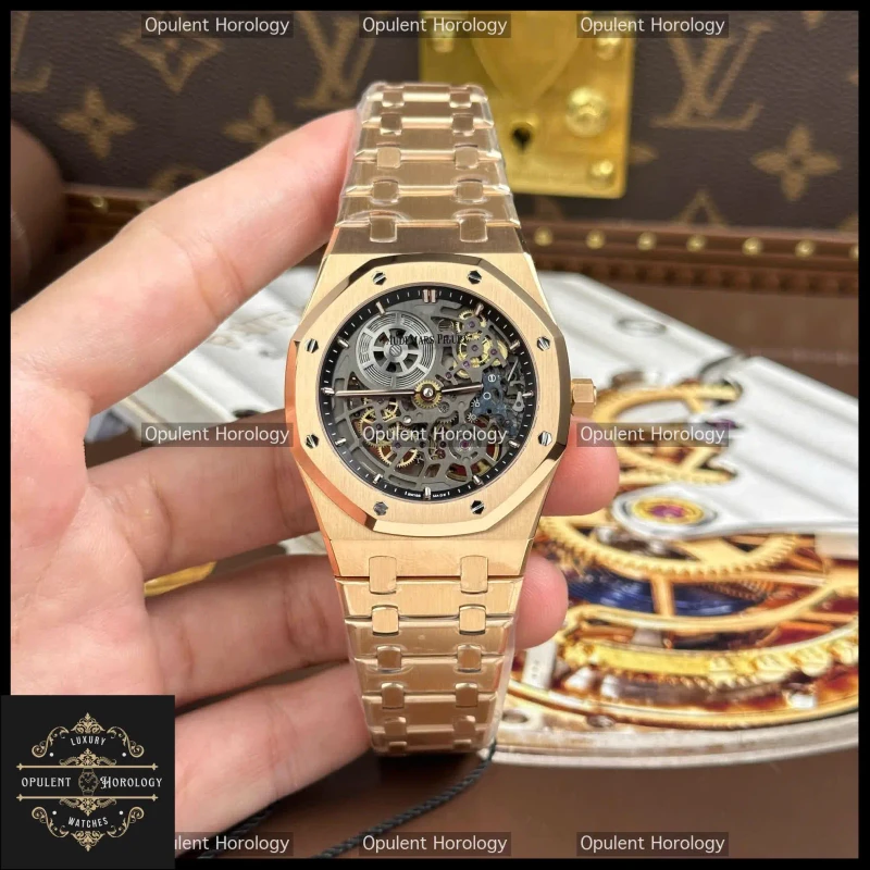 Audemars Piguet Royal Oak Jumbo 16204 Openworked Replica 39mm Rose Gold Calibre 7124