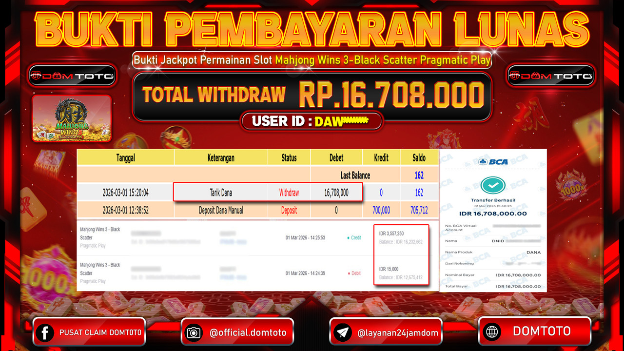 JACKPOT SLOT Mahjong Wins 3 - Black Scatter Pragmatic Play 01 MARET 2026