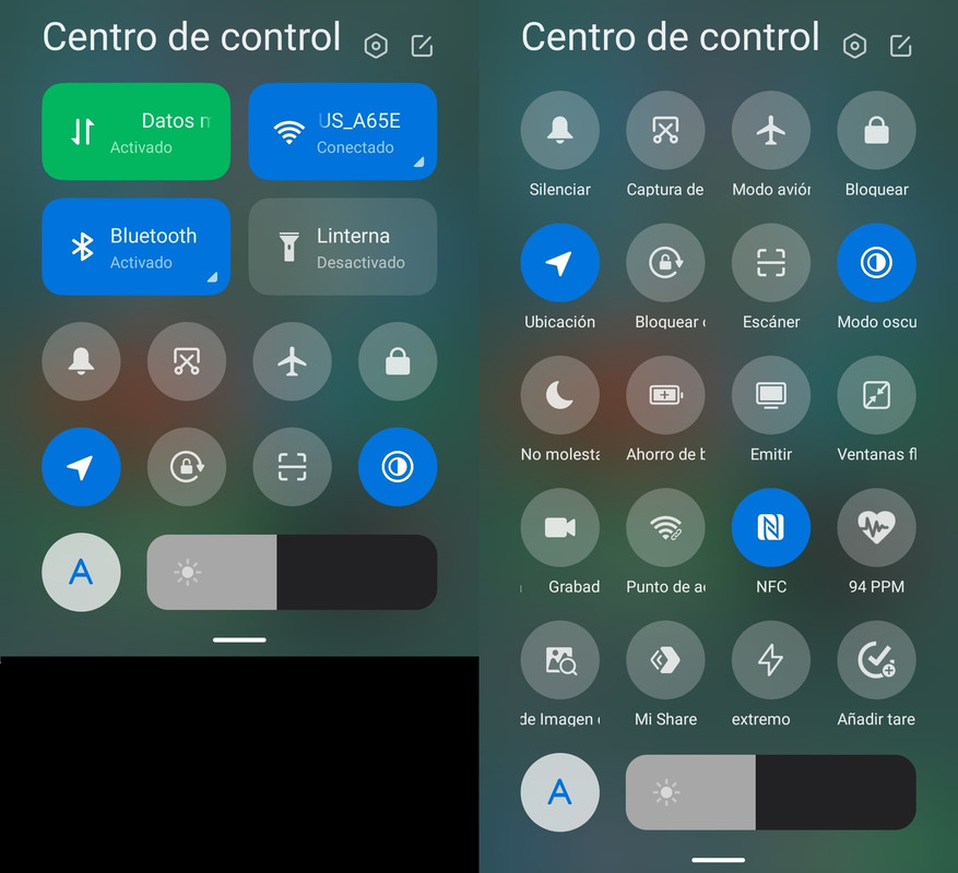 Ejemplo de Centro de control MIUI 12