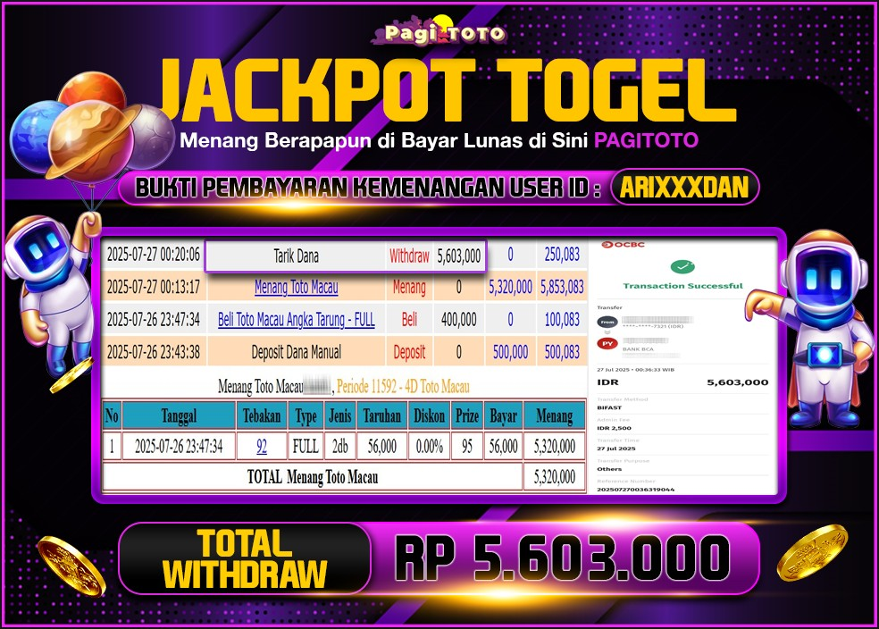 HAPPY JACKPOT MEMBER PAGITOTO TOGEL TOTO MACAU Rp 5.603.000-, - LUNAS