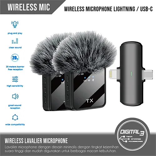 Microphone 2in1 Wireless Lavalier F15-2 USB Type C + i phone