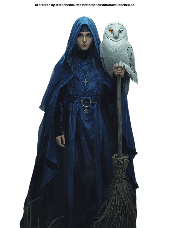 a  witch with her witch broom and her owl on her shoulder (2)-Photoroom
