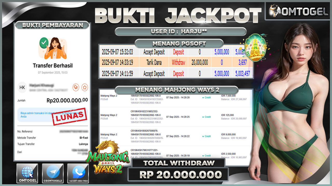 OMTOGEL JACKPOT PGSOFT MAHJONG WAYS 2 20 JUTA DI BAYAR LUNAS ,-