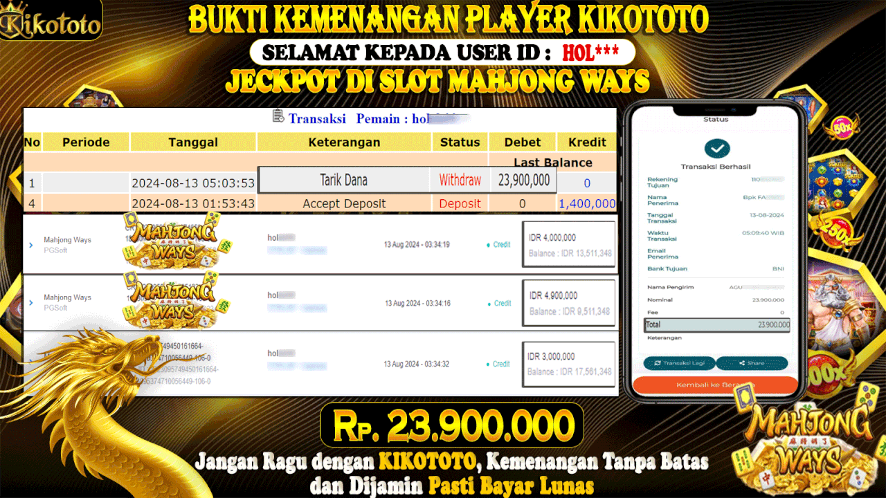 JECKPOTT !!! MENANG BESAR DI SLOT MAHJONG WAYS Rp 23,900,000 LANGSUNG DI BAYAR KIKOTOTO !!!!