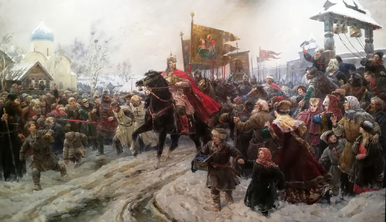 Entrada de Alejandro Nevsky en Pskov después de la Batalla del Hielo. Vladímir Serov, 1945